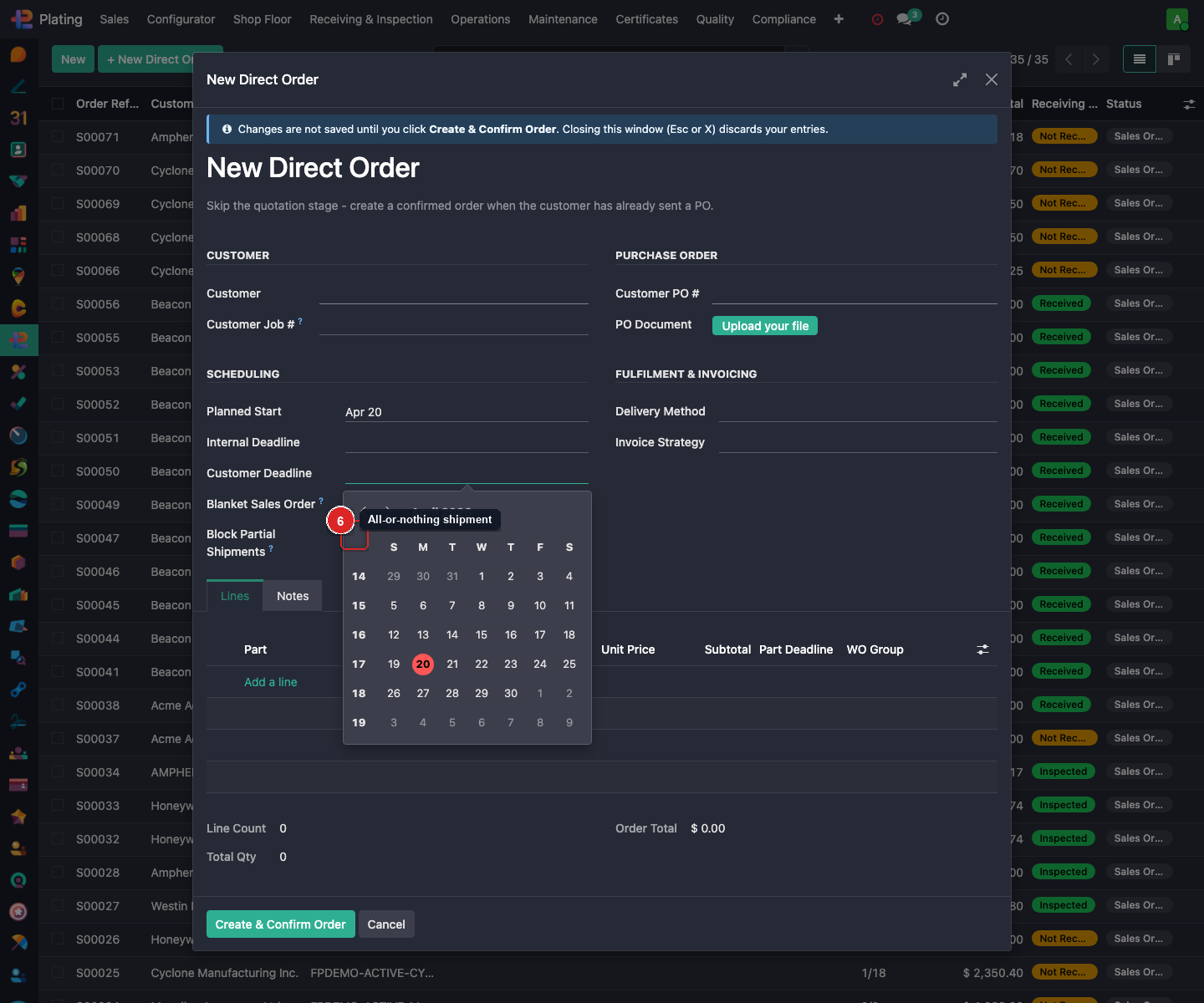 Tick Block Partial Shipments