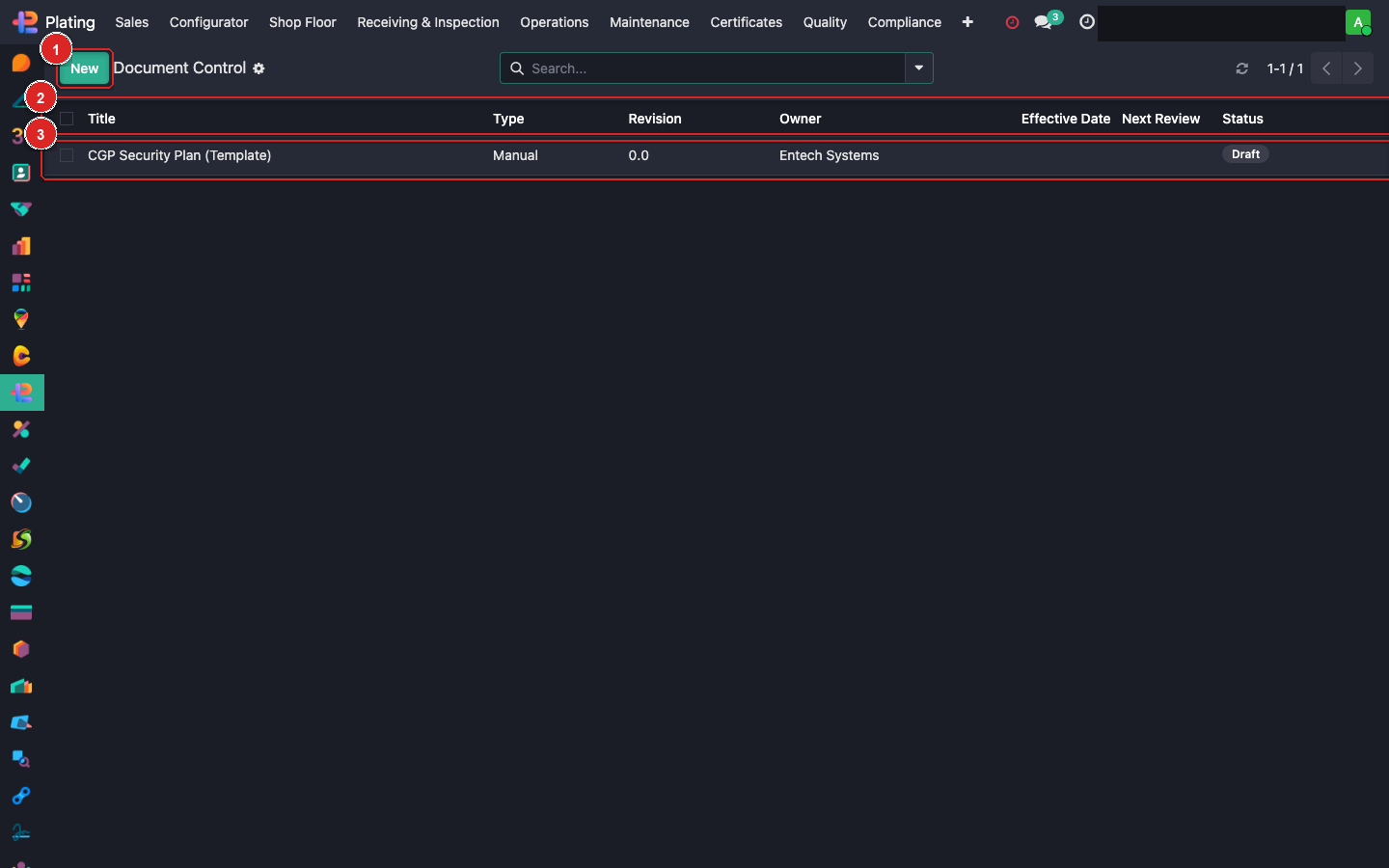 Document Control list