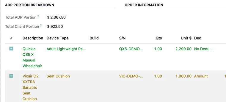 ADP Summary tab showing a $100.00 amount deduction on the cushion line.