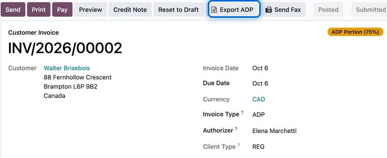 Posted ADP portion invoice for $2,367.50 with billing status Submitted.