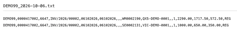 Contents of the exported text file with two device lines for one invented claim.