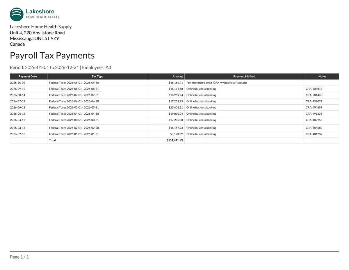 Payroll Tax Payments PDF for 2026
